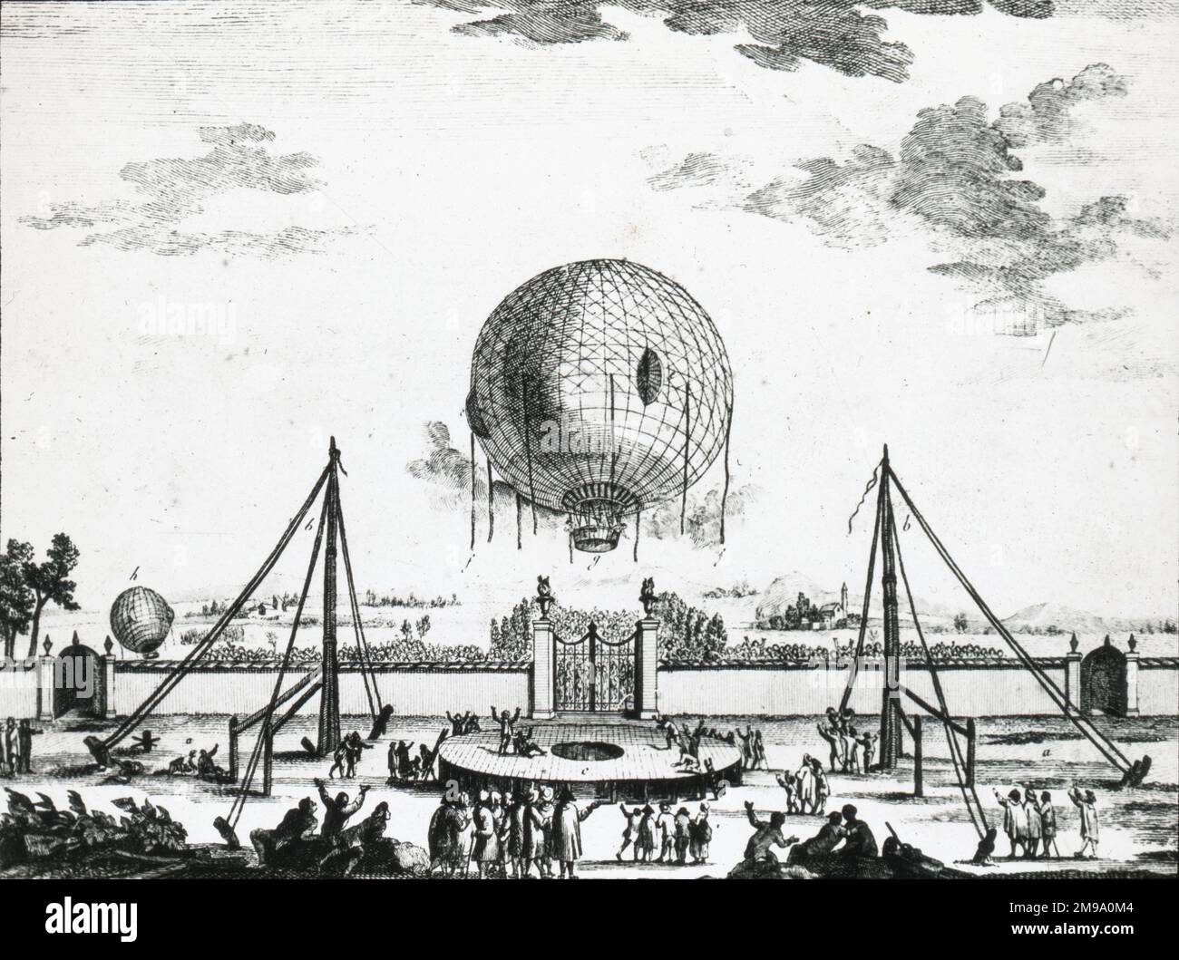 First flight in Italy, ascent by Count Adreani in a Montgolfiere balloon, February 1784 Stock Photo
