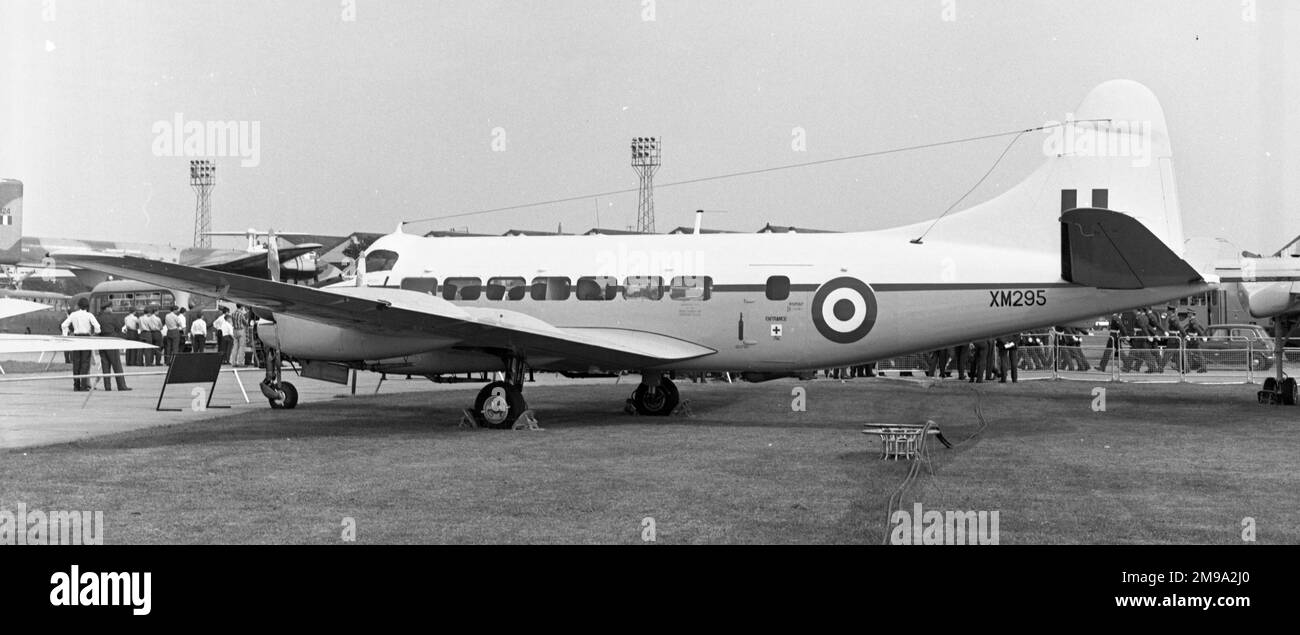 de Havilland DH.114 Heron CC.4 XM295 (msn 14129) at RAF Abingdon for the 50th Anniversary of the RAF. XM295 was delivered on 17 April 1958 and after de-mob was given B-class registration G41-2-68, allocated OY-DHE but not taken up, then sold to Canada as C-FOXK and finally, scrapped in1986. Stock Photo