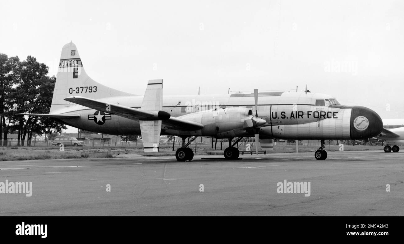 Convair C-131B Samaritan O-53-7793 (MSN 245) assigned to NASA Langley Research Center, Langley Field, VA 1974 designated NC-131B prior to re-engining as NC-131H. Still in USAF service as of July 2002, leased to Veridian Engineering, Buffalo, NY. registered N793VS. Aircraft is modified as Total In-Flight Simulator extra cockpit grafted onto the nose. Aircraft can simulate the handling of almost any type of aircraft. Retired 7 November 2008 and flown the same day to the United States Air Force Museum, Wright-Patterson AFB, OH.. Stock Photo