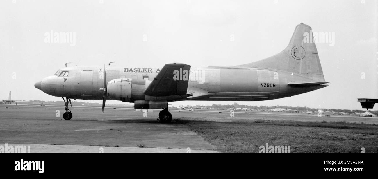 Convair 440 Metropolitan N29DR of Basler Flight Services (msn 146) ; engines : Pratt and Whitney R-2800-CB16 or CB17 Double Wasps ; year built : 1955XA-KIM : delivered 8 April 1954, as a Convair 340-51, to Aeronaves de MexicoSE-CRM : bought 7 January 1960 and converted to 440 for Linjeflyg in SwedenN29DROnyx Aviation bought July 1978N29DRCombs Airways bought July 1978N29DRBrennan and Hargreaves leased 1983N29DRCombs Airways repossessed May 1985N29DR 2 December 1986 to Basler Flight Service Inc. Oshkosh WIN29DRMarch 1994 to Basler Turbo Conversions OshkoshN114BF May 1995N114BF28 October 2008 Stock Photo