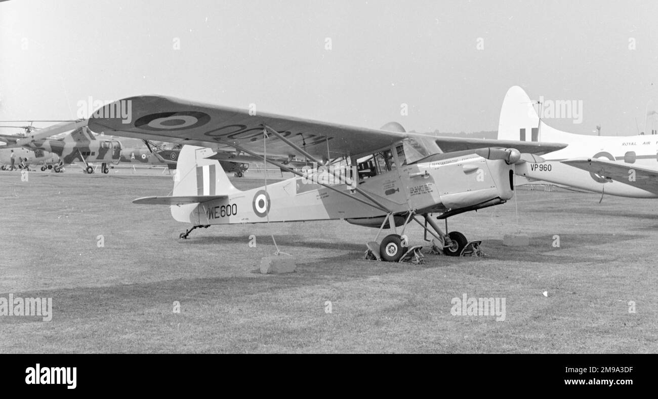 Auster T.7 WE600 at RAF Abingdon for the RAF 50th Anniversary. WE600 was delivered on 25 May 1951, later allotted maintenance serial 7602M and ultimately preserved at the Cosford Aerospace Museum. Stock Photo