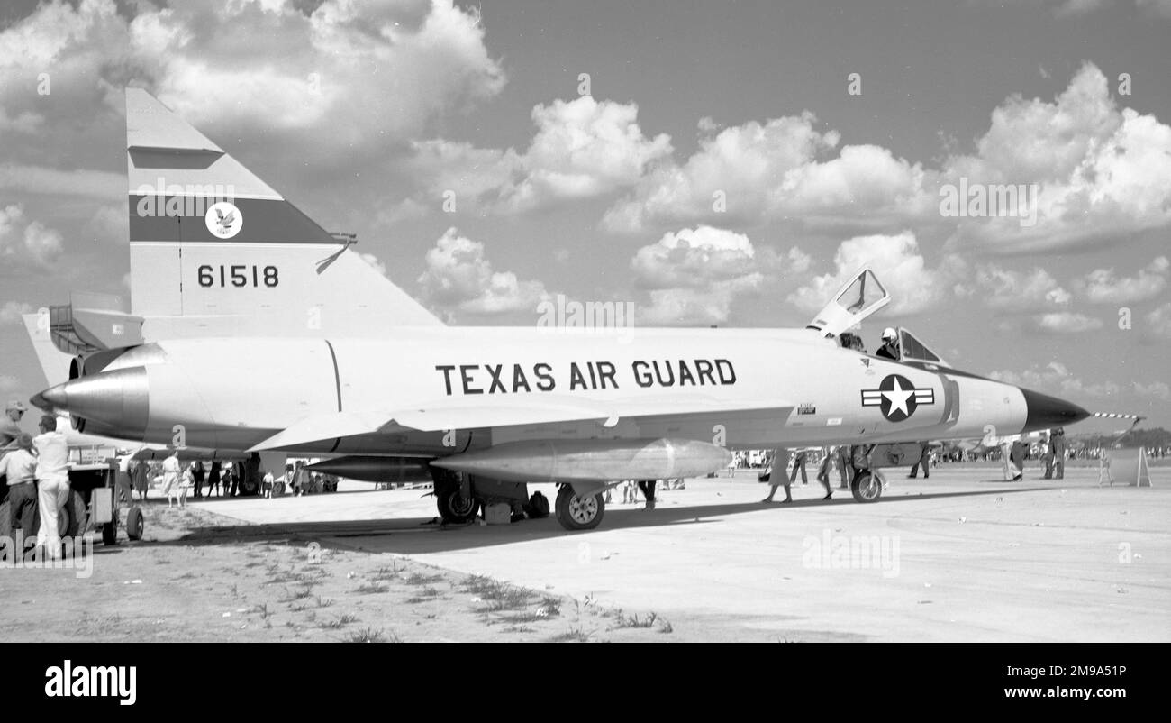 Texas Air National Guard - Convair F-102A-80-CO Delta Dagger 56-1518. USAF 4756th ADW. USAF 18th FIS. Louisiana ANG 122nd FIS. North Dakota ANG 178th FIS. Texas ANG 182nd FIS. November 1969: Put into storage at the AMARC bone yard. February 1977: Salvaged Stock Photo