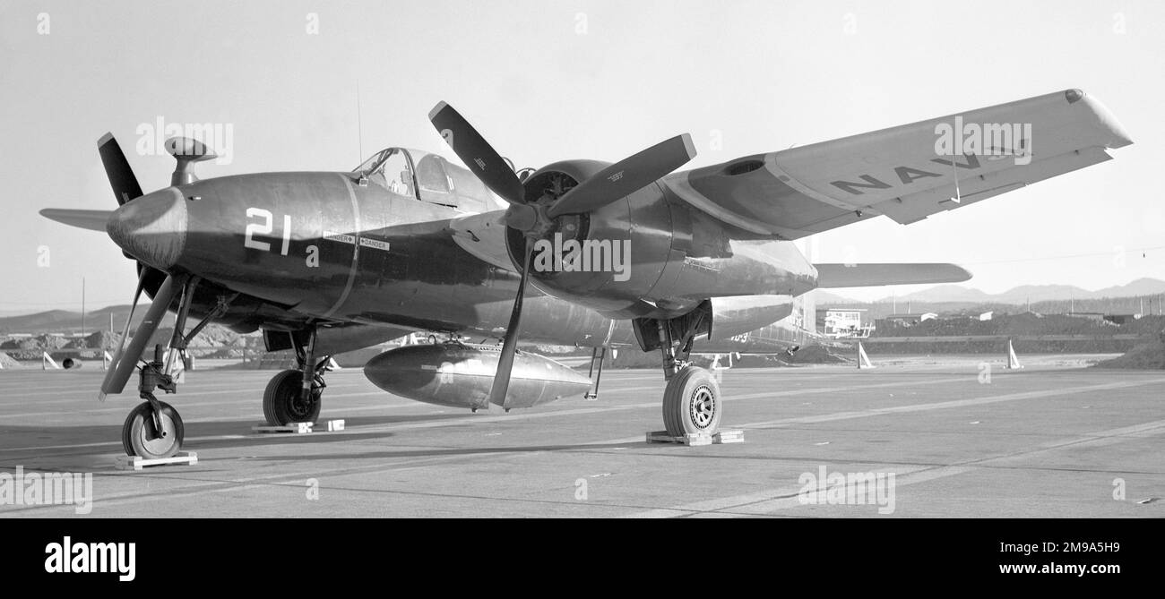 United States Navy - Grumman F7F-2D Tigercat 80335 of VU-3 at Miramar NAS. Built as an F7F-2N, the majority of the -2Ns, including 80335, were converted to F7F-2D as drone director / launch aircraft for Globe KD2G target drones, with a raised cockpit for the drone director, where the radar operator sat in the -2N. Stock Photo
