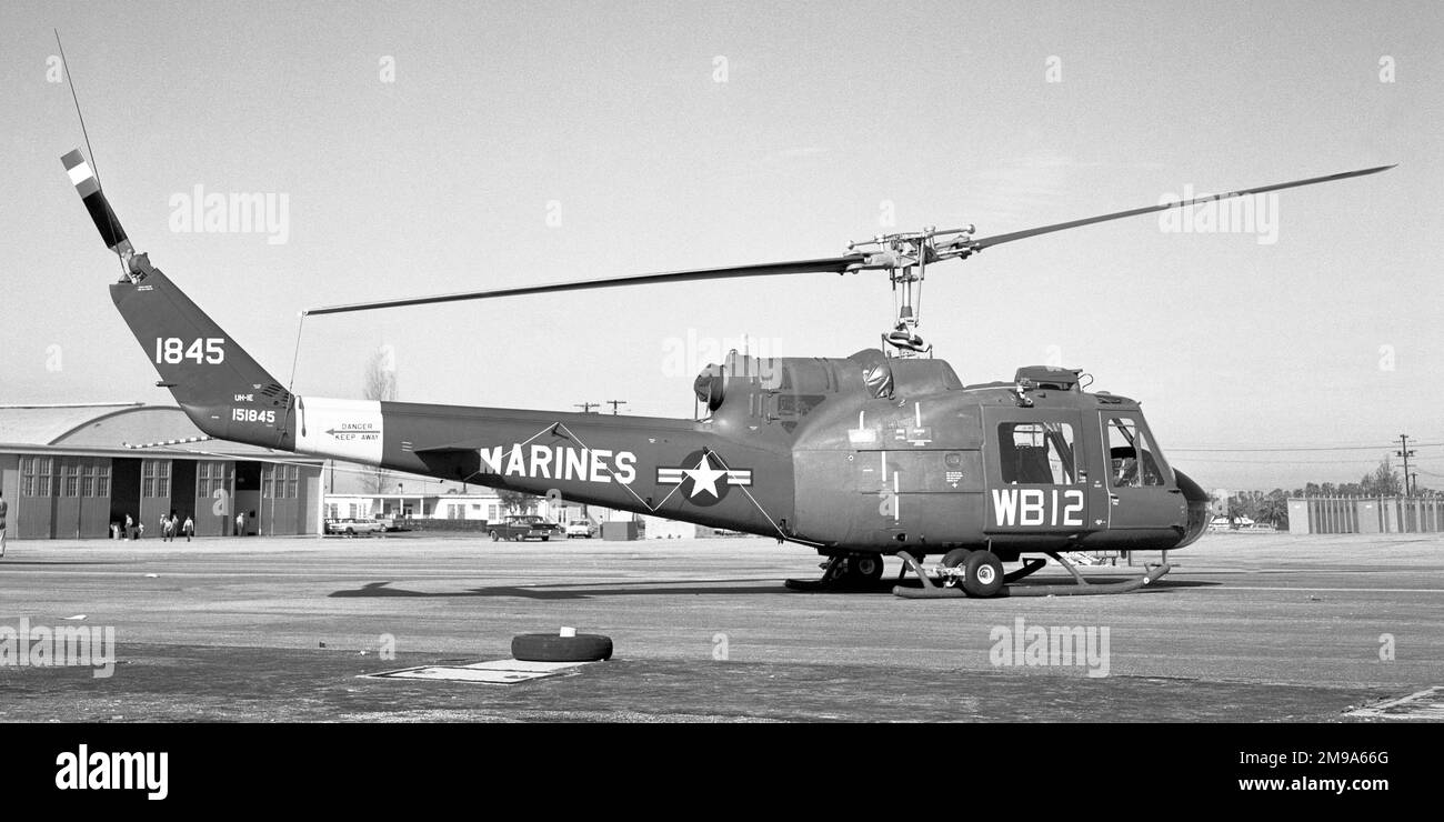 United States Marine Corps - Bell UH-1E Iroquois 151845 (msn 6039- unit code WB - call-sign 12) from VMO-6. Written off on 7 May 1970 when with HML-16. Stock Photo