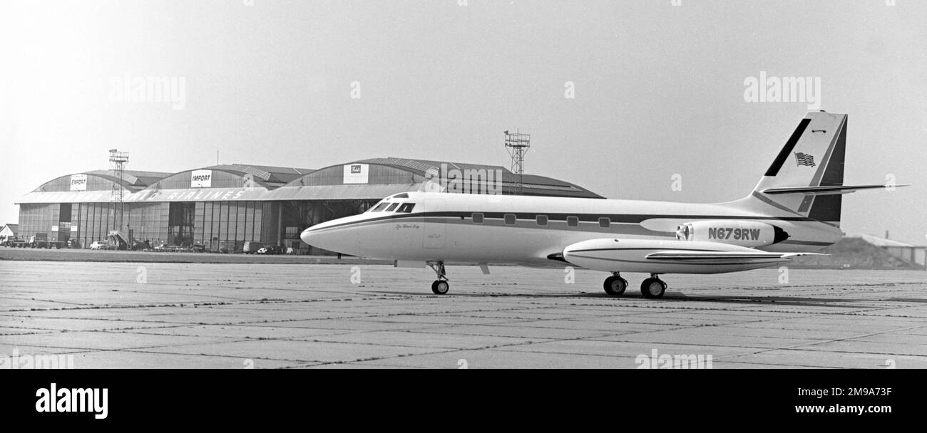 Lockheed JetStar N679RW (msn 5062) of the Coca-Cola Co. at London Heathrow Airport. Stock Photo