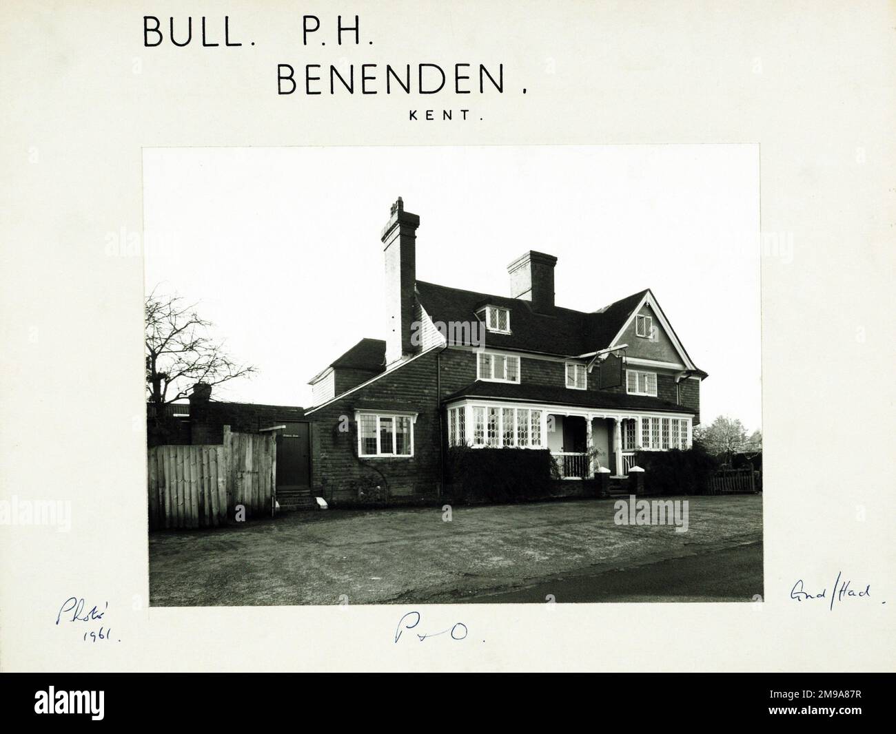 Photograph of Bull PH, Benenden, Kent. The main side of the print (shown here) depicts: Left Face on view of the pub.  The back of the print (available on request) details: Nothing for the Bull, Benenden, Kent TN17 4DE. As of July 2018 . Individually owned Stock Photo