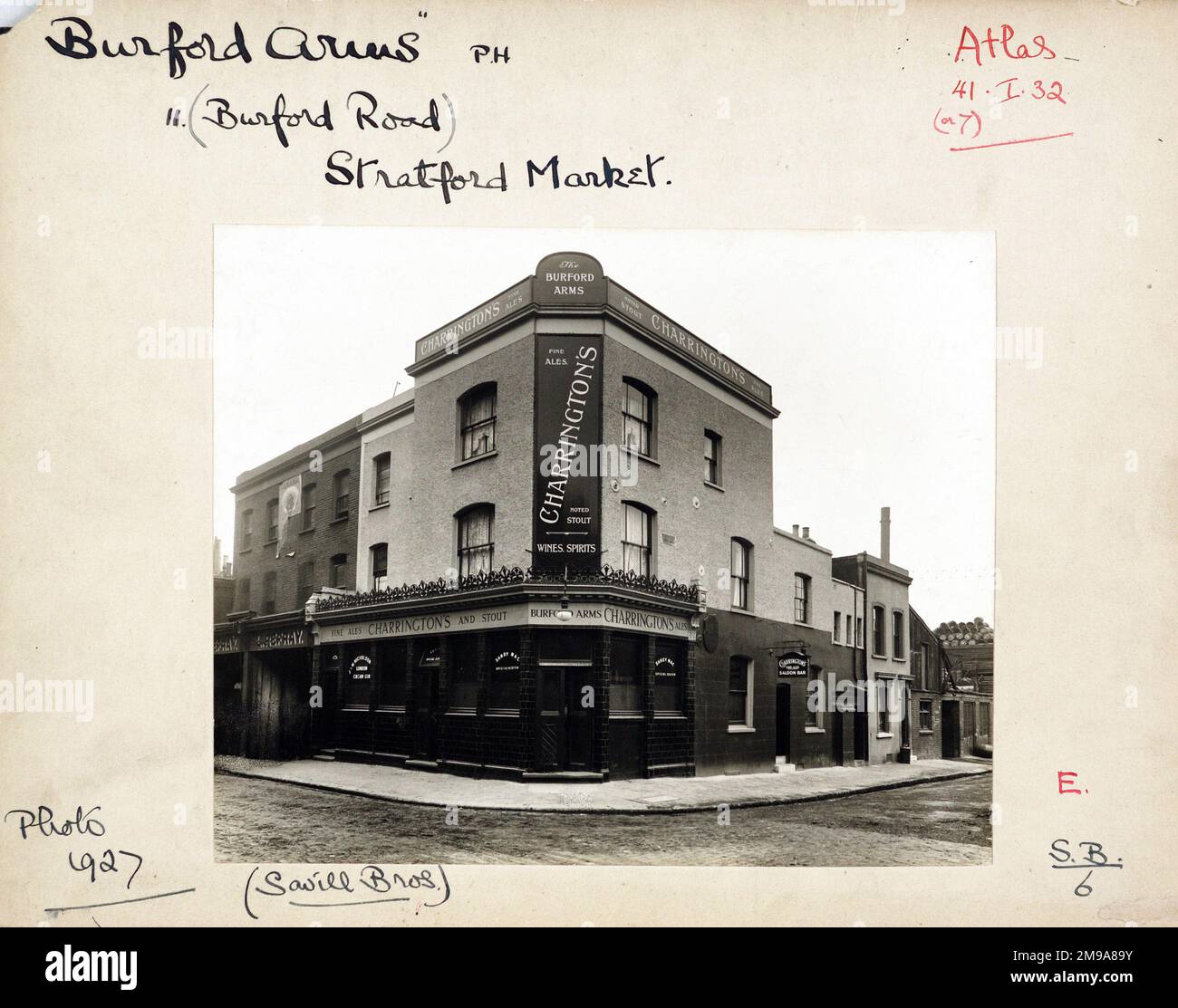 Photograph of Burford Arms, Stratford Market, London. The main side of