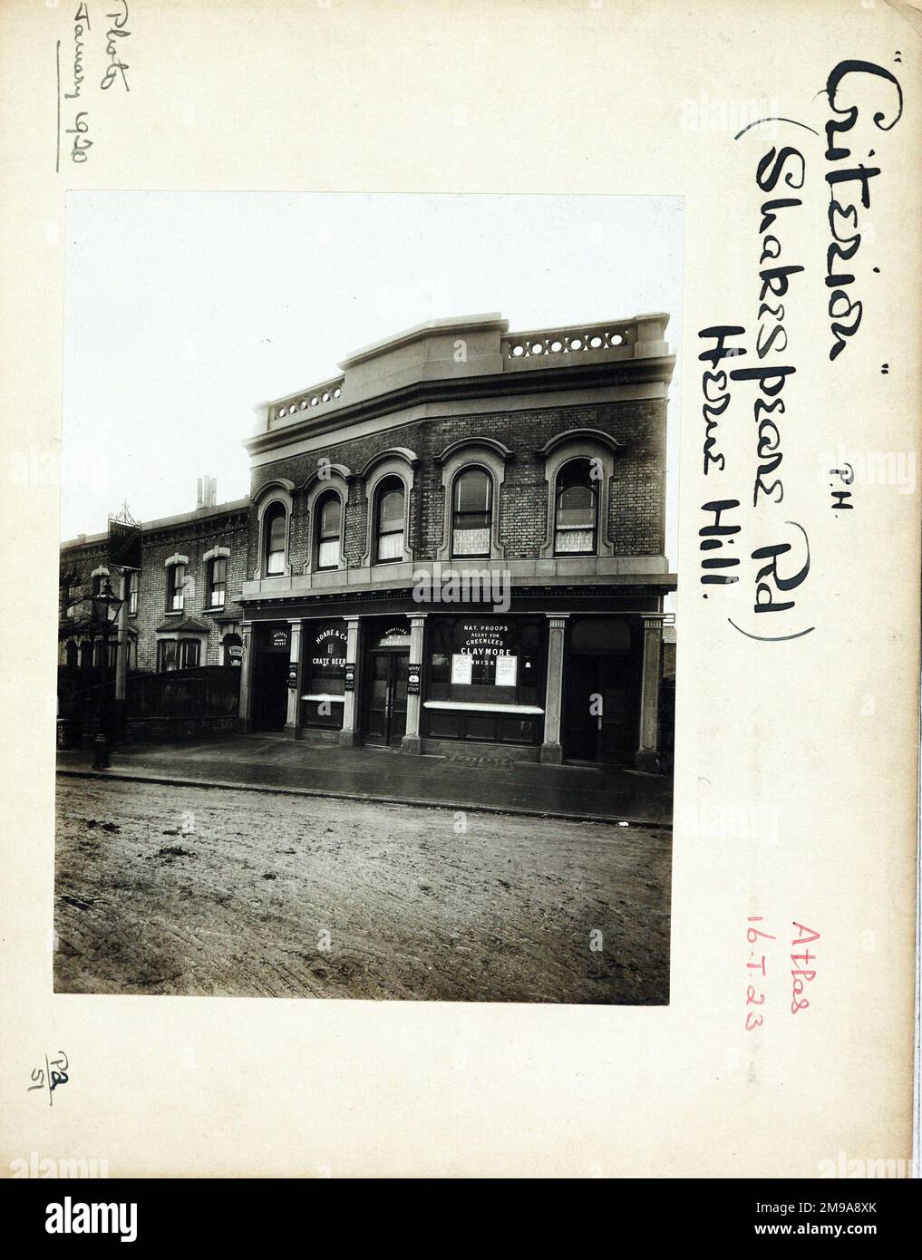 Photograph of Criterion PH, Herne Hill, London. The main side of the print (shown here) depicts: Right face on view of the pub.  The back of the print (available on request) details: Trading Record 1927 . 1931 for the Criterion, Herne Hill, London SE24 0LA. As of July 2018 . Now Light of God Evangelical Ministries Stock Photo