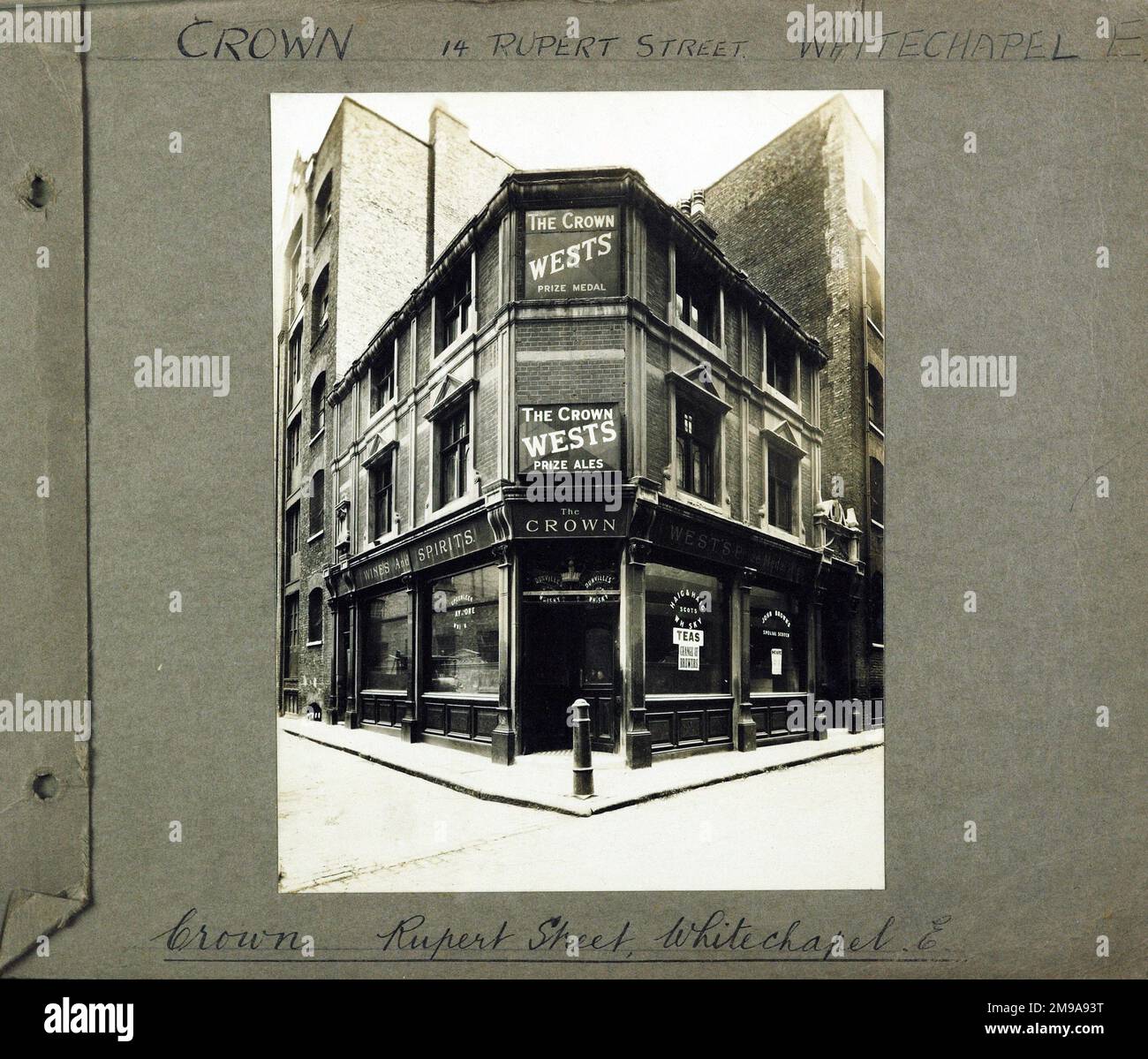 Photograph of Crown PH, Whitechapel, London. The main side of the print (shown here) depicts: Corner on view of the pub.  The back of the print (available on request) details: Nothing for the Crown, Whitechapel, London E1 8NX. As of July 2018 . Demolished . Address changed to 14 Goodman Street Stock Photo