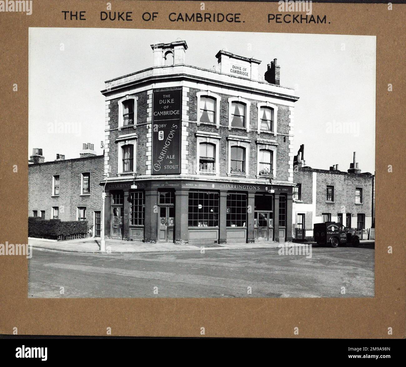 Photograph of Duke Of Cambridge PH, Peckham, London. The main side of the print (shown here) depicts: Corner on view of the pub.  The back of the print (available on request) details: Nothing for the Duke Of Cambridge, Peckham, London SE15 6UZ. As of July 2018 . Demolished Stock Photo