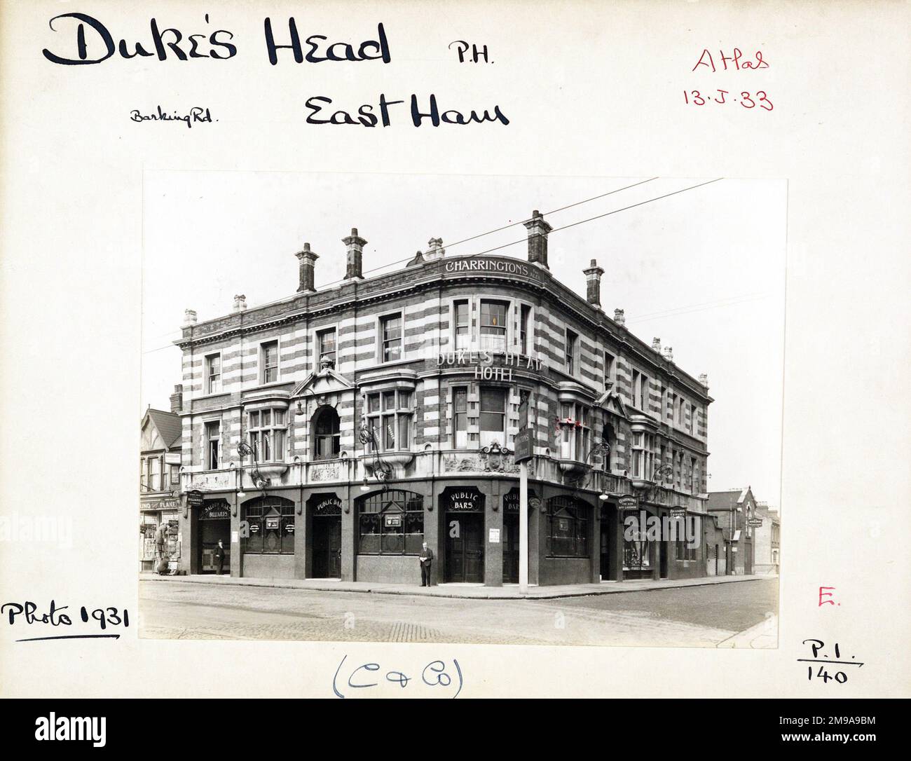 Photograph of Dukes Head Hotel, East Ham, London. The main side of the print (shown here