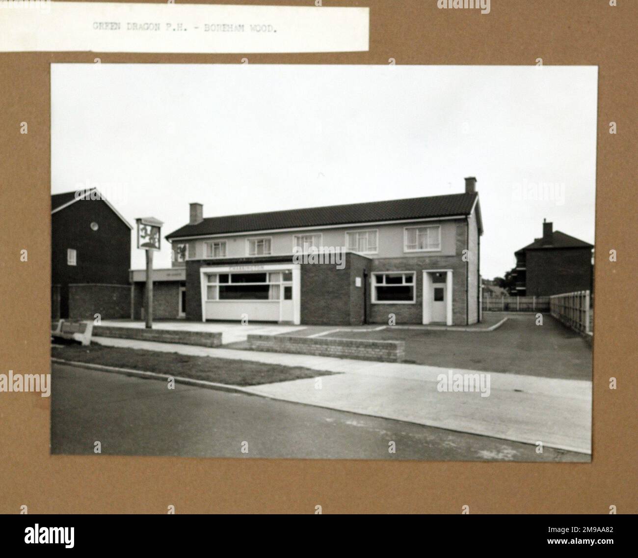 Photograph of Green Dragon PH, Borehamwood, Hertfordshire. The main side of the print (shown here) depicts: Right face on view of the pub.  The back of the print (available on request) details: Nothing for the Green Dragon, Borehamwood, Hertfordshire WD6 4EB. As of July 2018 . As of Jun 2017 this pub was under scaffolding and development work was ongoing Stock Photo