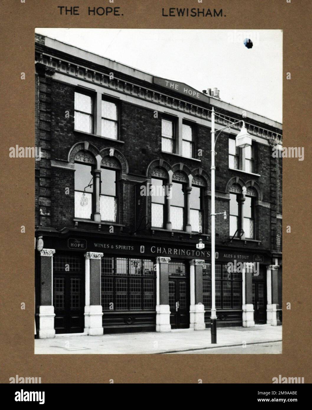 Photograph of Hope PH, Lewisham, London. The main side of the print (shown here) depicts: Left Face on view of the pub.  The back of the print (available on request) details: Nothing for the Hope, Lewisham, London SE13 7FA. As of July 2018 . Closed and demolished Stock Photo