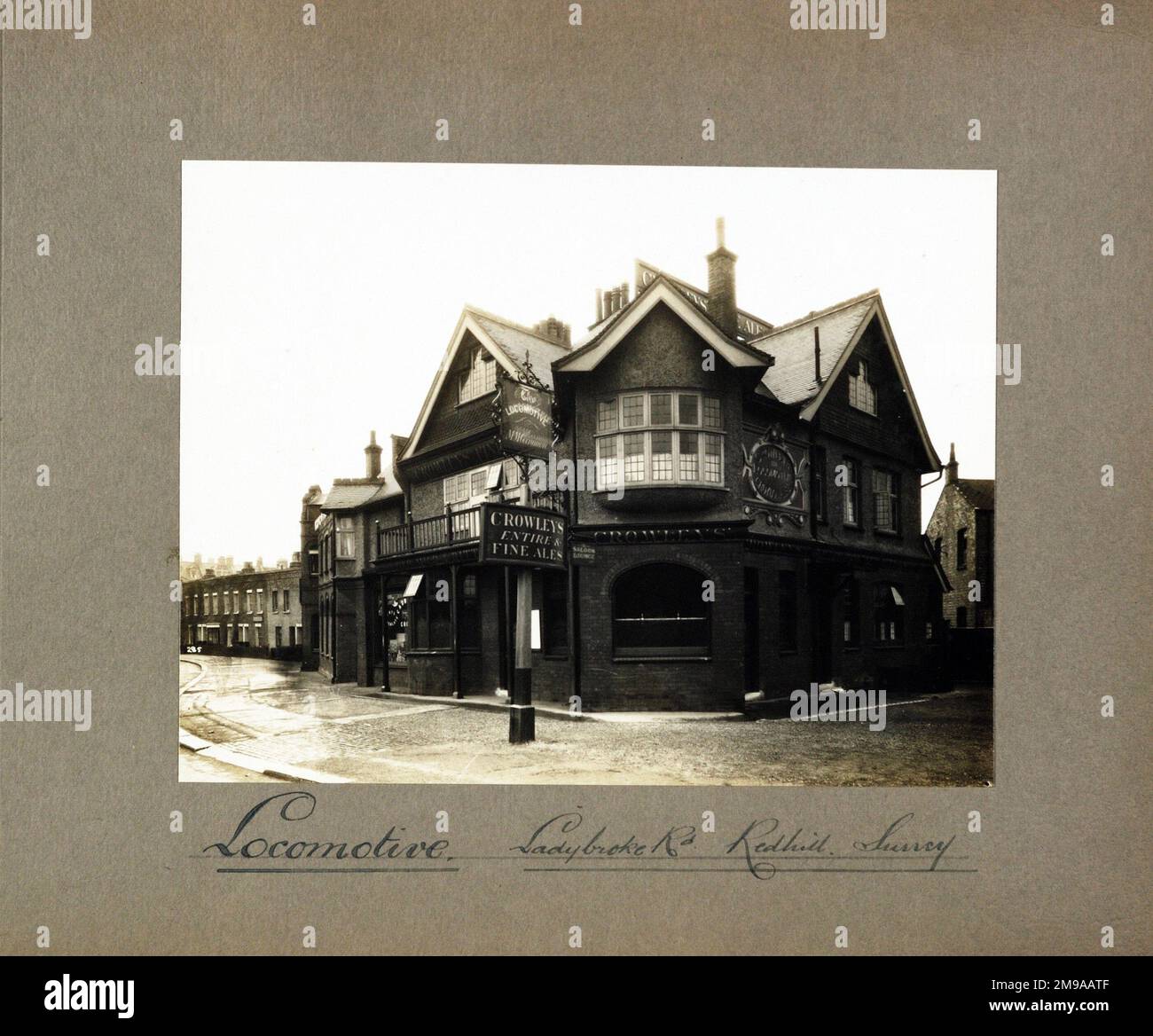 Photograph of Locomotive PH, Redhill, Surrey. The main side of the print (shown here) depicts: Right face on view of the pub.  The back of the print (available on request) details: Nothing for the Locomotive, Redhill, Surrey RH1 1LE. As of July 2018 . Demolished in the 1980s for the development of Redhill town centre Stock Photo