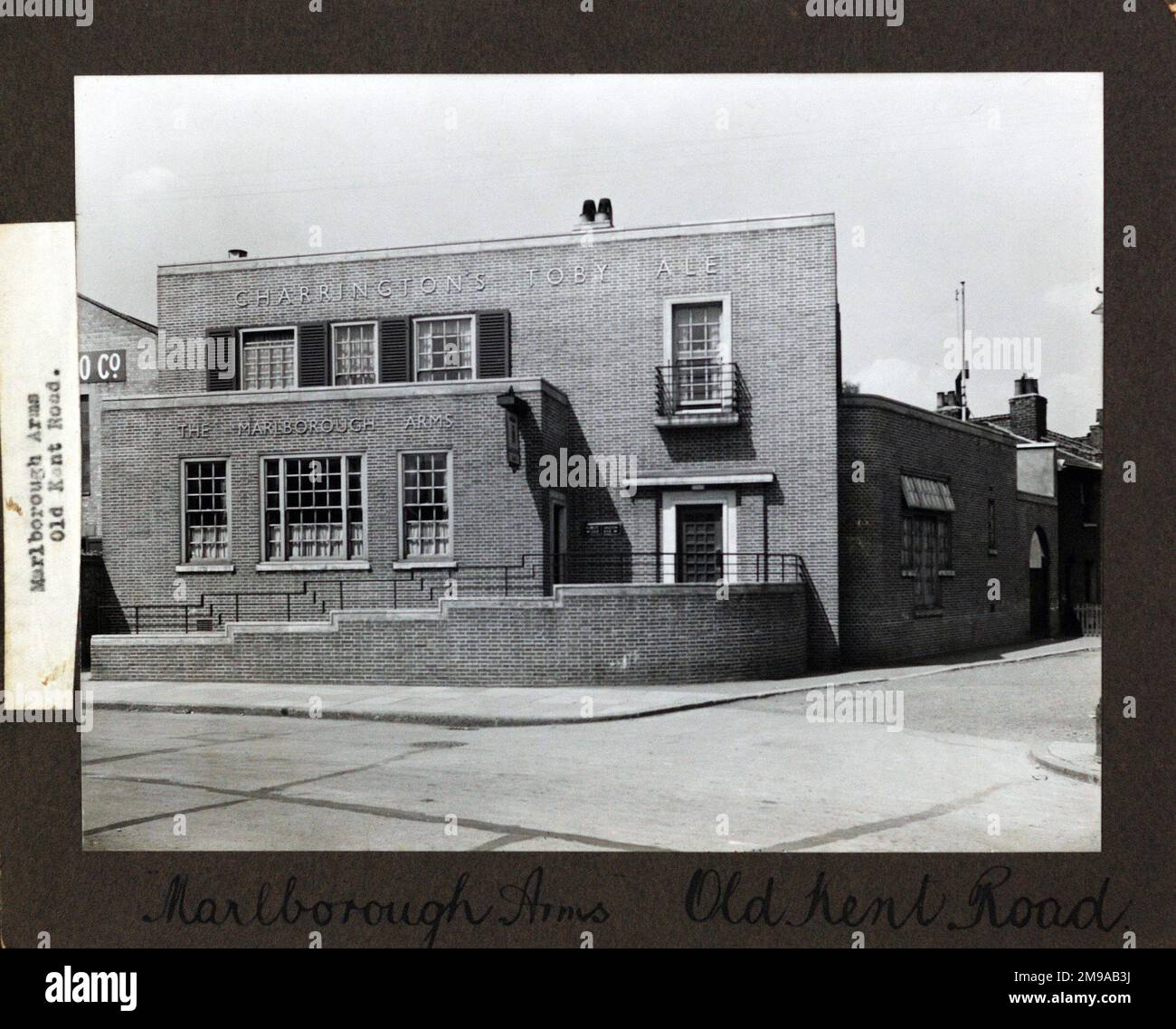 Photograph of Marlborough Arms, Old Kent Road, London. The main side of the print (shown here) depicts: Face on view of the pub.  The back of the print (available on request) details: Nothing for the Marlborough Arms, Old Kent Road, London SE1 5JU. As of July 2018 . Site now a block of flats Stock Photo