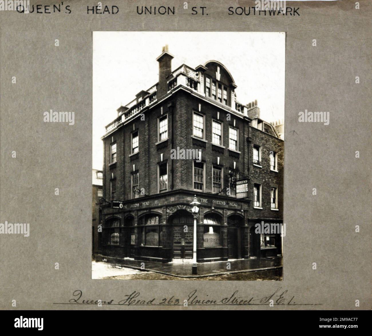 Photograph of Queens Head PH, Southwark, London. The main side of the