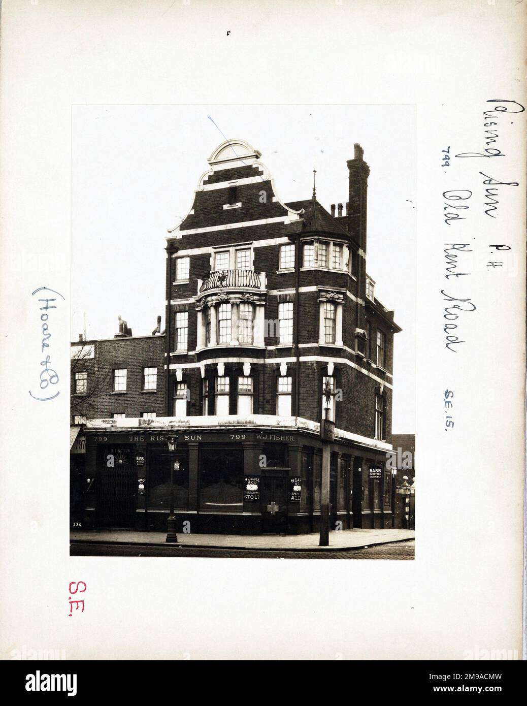 Photograph of Rising Sun PH, Old Kent Road, London. The main side of the print (shown here) depicts: Right face on view of the pub.  The back of the print (available on request) details: Trading Record 1934 . 1961 for the Rising Sun, Old Kent Road, London SE15 1NJ. As of July 2018 . Demolished for a superstore Stock Photo