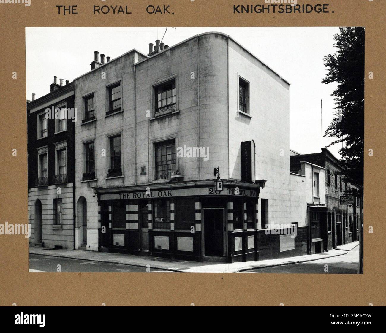 Photograph of Royal Oak PH, Knightsbridge, London. The main side of the print (shown here) depicts: Corner on view of the pub.  The back of the print (available on request) details: Nothing for the Royal Oak, Knightsbridge, London SW7 1DL. As of July 2018 . Demolished Stock Photo