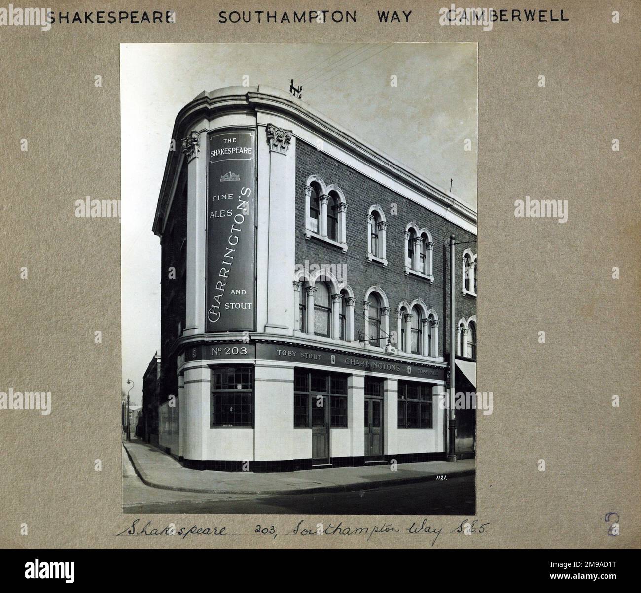 Photograph of Shakespeare PH, Camberwell, London. The main side of the print (shown here) depicts: Left Face on view of the pub.  The back of the print (available on request) details: Nothing for the Shakespeare, Camberwell, London SE5 7EJ. As of July 2018 . Demolished Stock Photo