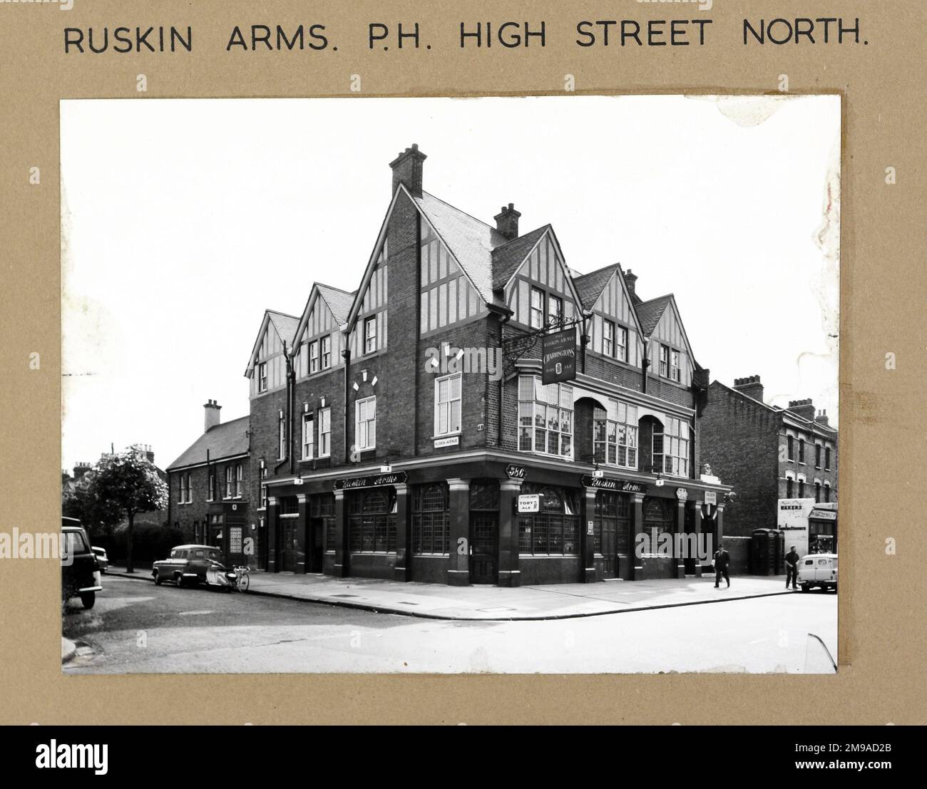Photograph of Ruskin Arms, East Ham, London. The main side of the print (shown here) depicts: Corner on view of the pub.  The back of the print (available on request) details: Nothing for the Ruskin Arms, East Ham, London E12 6PH. As of July 2018 . One time a rock music pub to which the Small Faces and Iron Maiden both trace their roots. Reopened August 2013 after substantial building works at rear. Ruskin Hotels Stock Photo