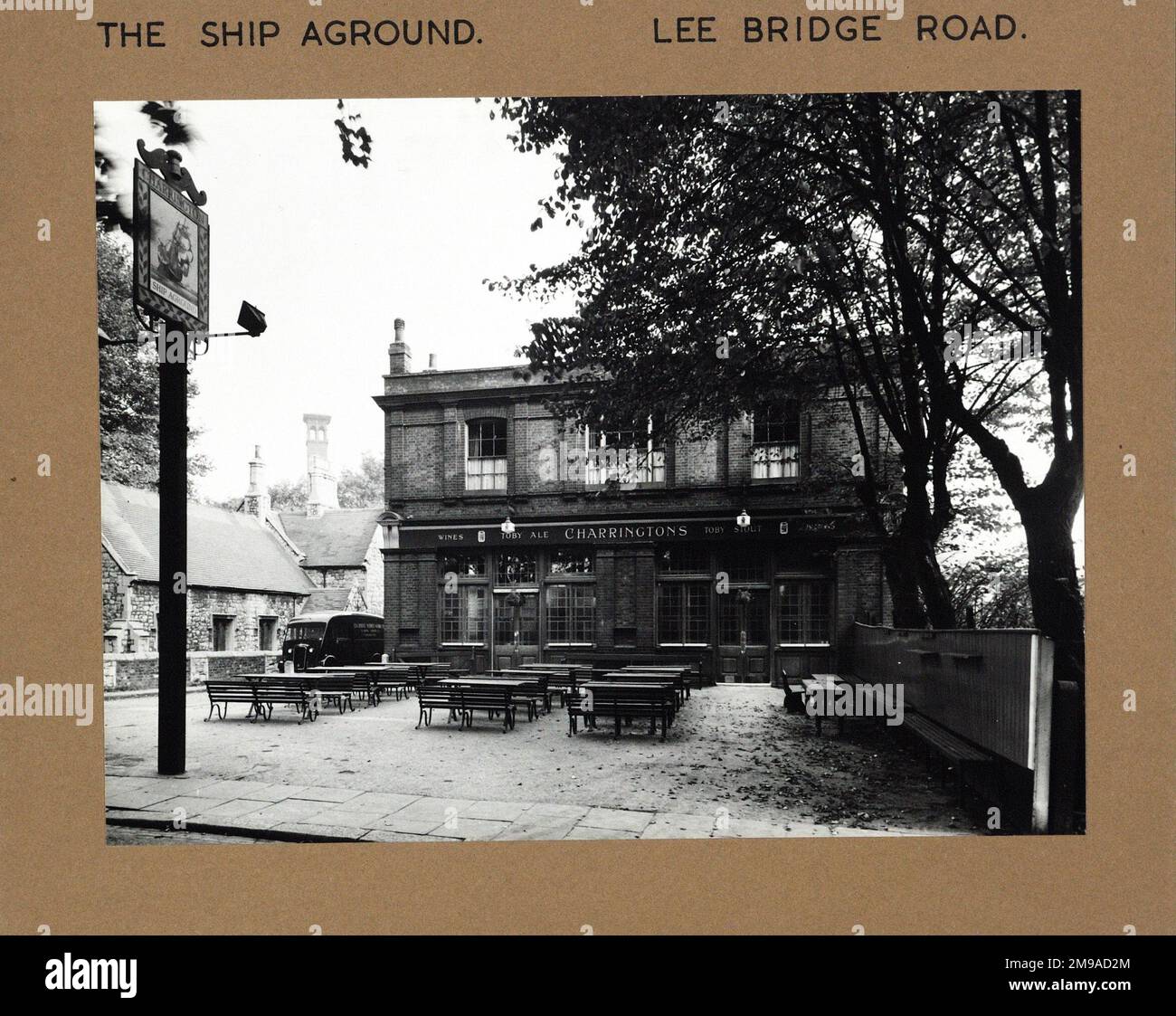 Photograph of Ship Aground PH, Lea Bridge Road, London. The main side of the print (shown here) depicts: Face on view of the pub.  The back of the print (available on request) details: Nothing for the Ship Aground, Lea Bridge Road, London E5 9RB. As of July 2018 . Ex Punch Taverns, Demolished except facia c.2015. Now a Sikh temple Stock Photo