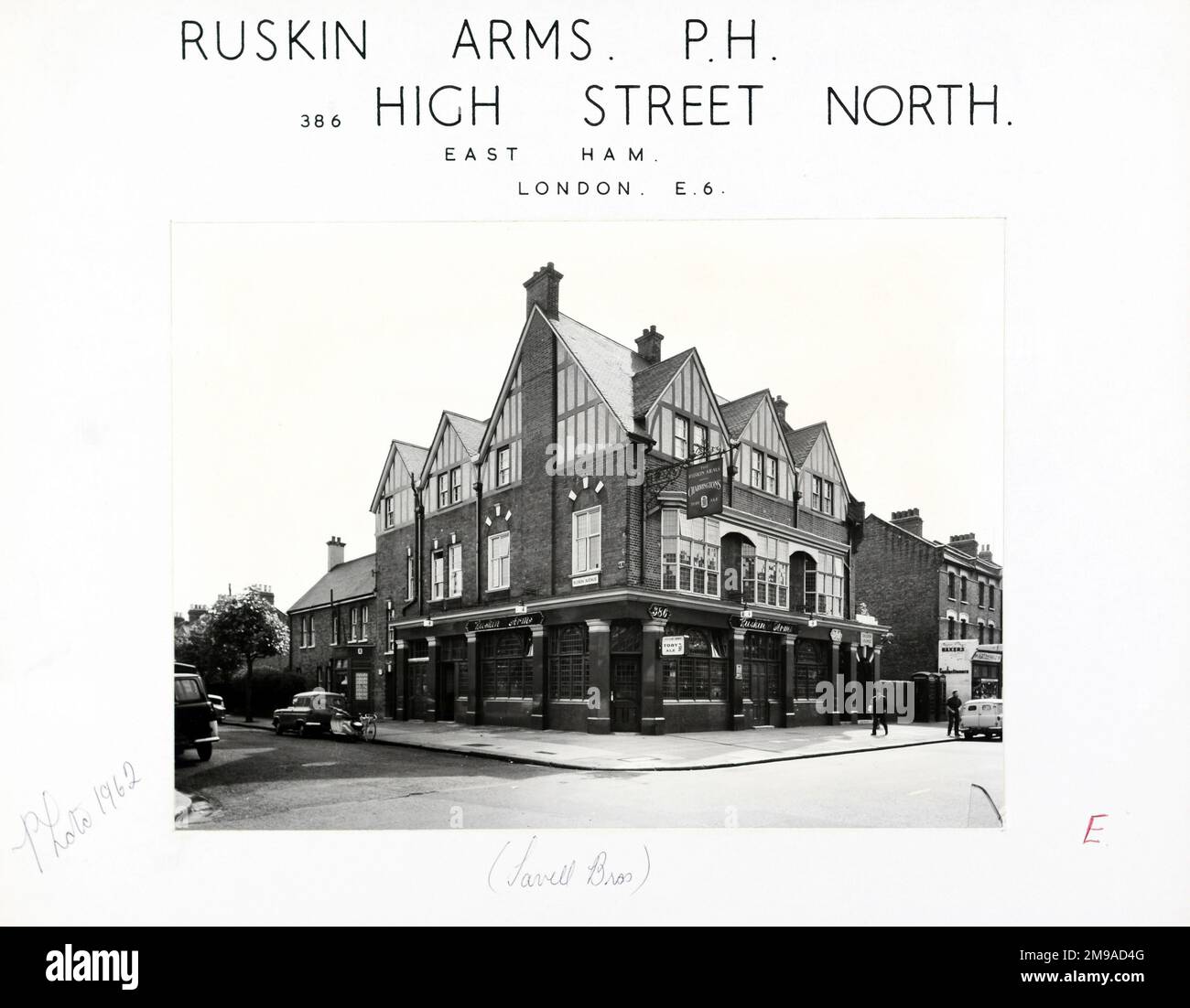 Photograph of Ruskin Arms, East Ham, London. The main side of the print (shown here) depicts: Corner on view of the pub.  The back of the print (available on request) details: Trading Record 1943 . 1961 for the Ruskin Arms, East Ham, London E12 6PH. As of July 2018 . One time a rock music pub to which the Small Faces and Iron Maiden both trace their roots. Reopened August 2013 after substantial building works at rear. Ruskin Hotels Stock Photo