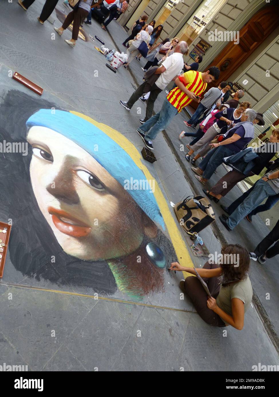 Girl with a Pearl Earring Street art in Florence Stock Photo