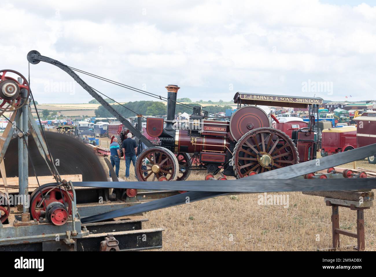 Tarrant Hinton.Dorset.United Kingdom.August 25th 2022.A restored 1909 Burrell crane traction engine called Joe Chamberlain is on show at the Great Dor Stock Photo
