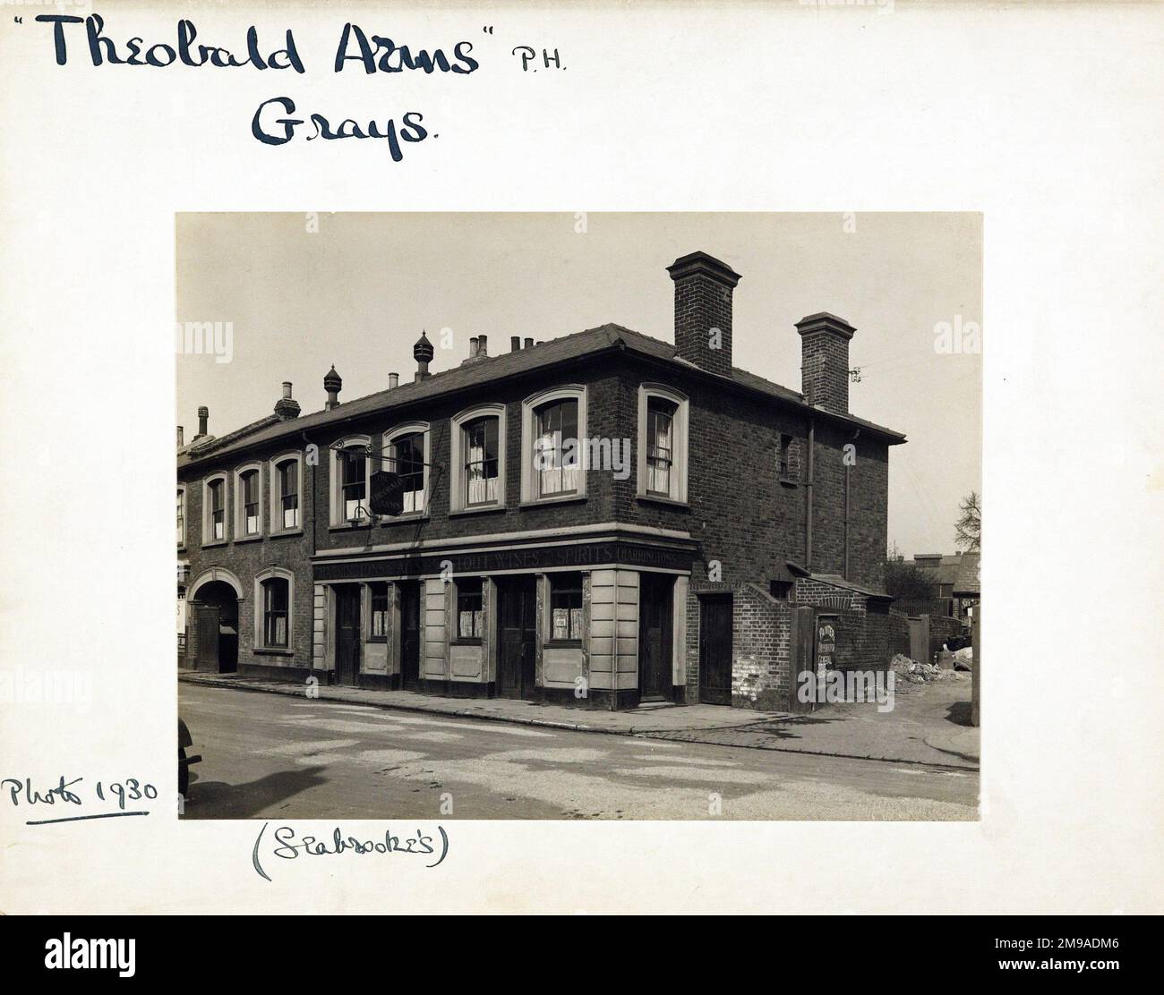 Photograph of Theobald Arms, Grays, Essex. The main side of the print (shown here) depicts