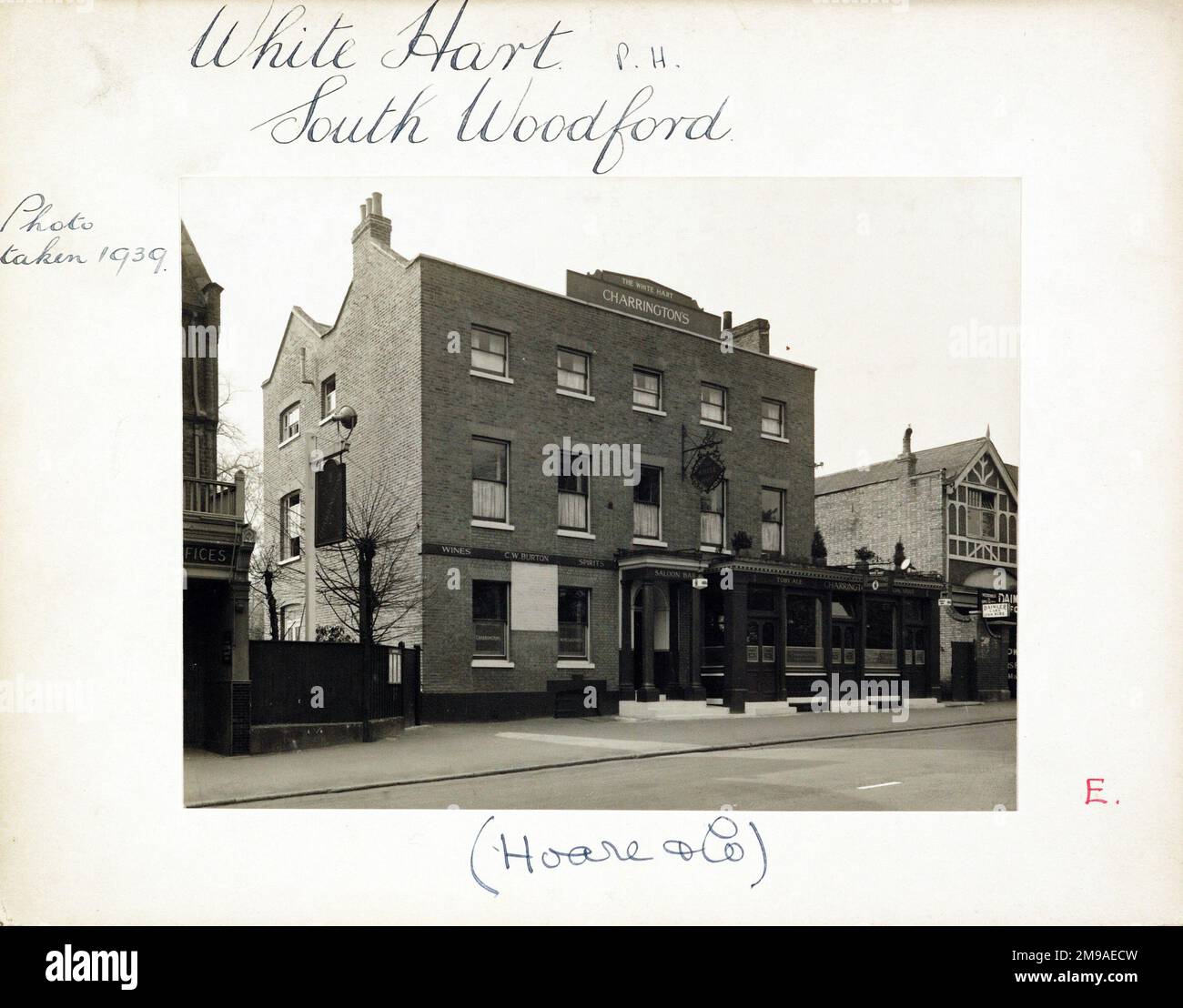 Photograph of White Hart PH, South Woodford, London. The main side of the print (shown here) depicts: Left Face on view of the pub.  The back of the print (available on request) details: Trading Record 1934 . 1961 for the White Hart, South Woodford, London E18 2PA. As of July 2018 . Renamed Funkymojoe in July 2008, a nightclub closing in late 2014 following complaints about anti social behaviour. Now a LDN Grill, Restaurant & Cocktail Bar .Enterprise Inns Stock Photo