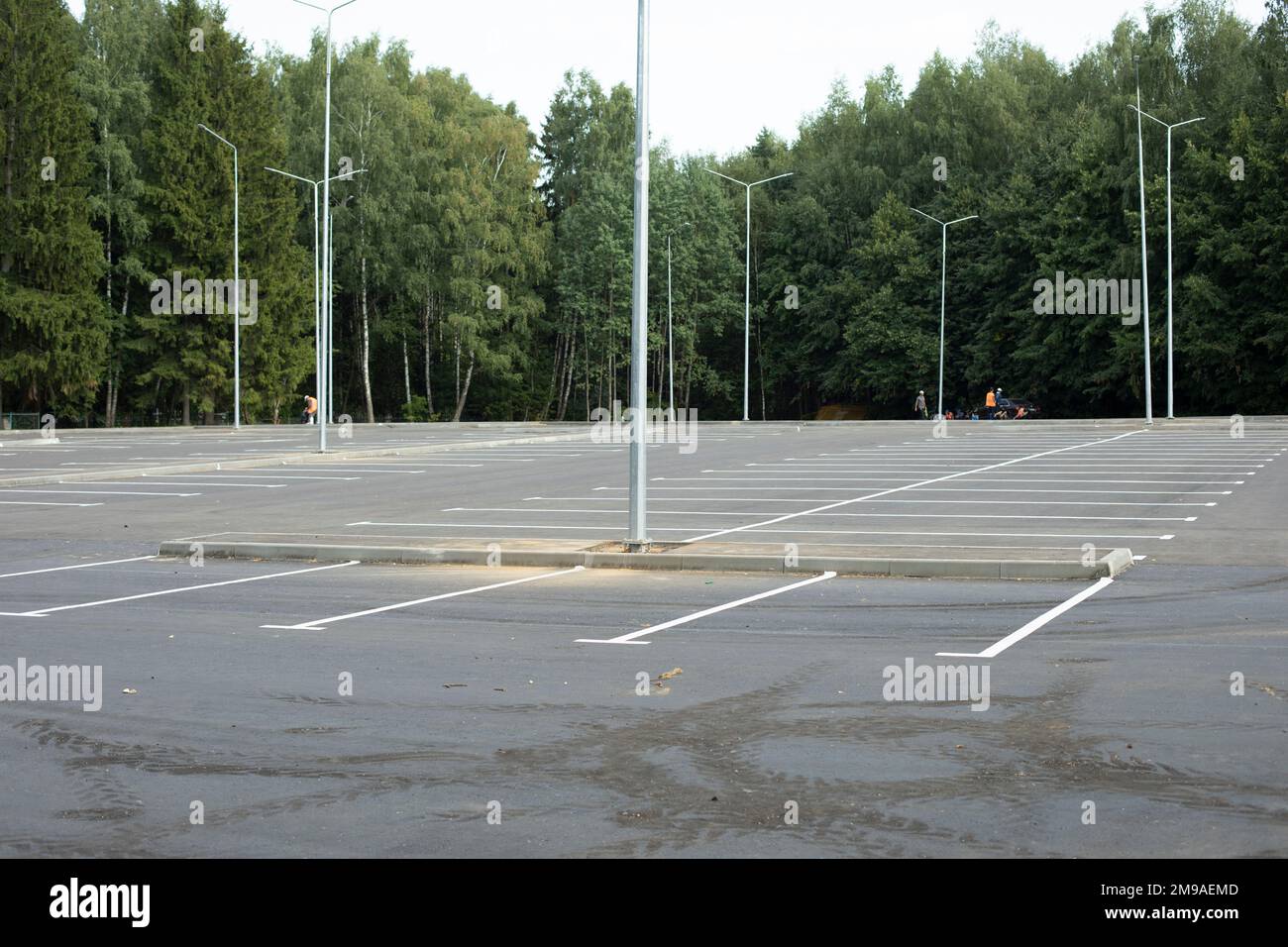 Empty parking. Large area for cars. Parking place. Marking on asphalt