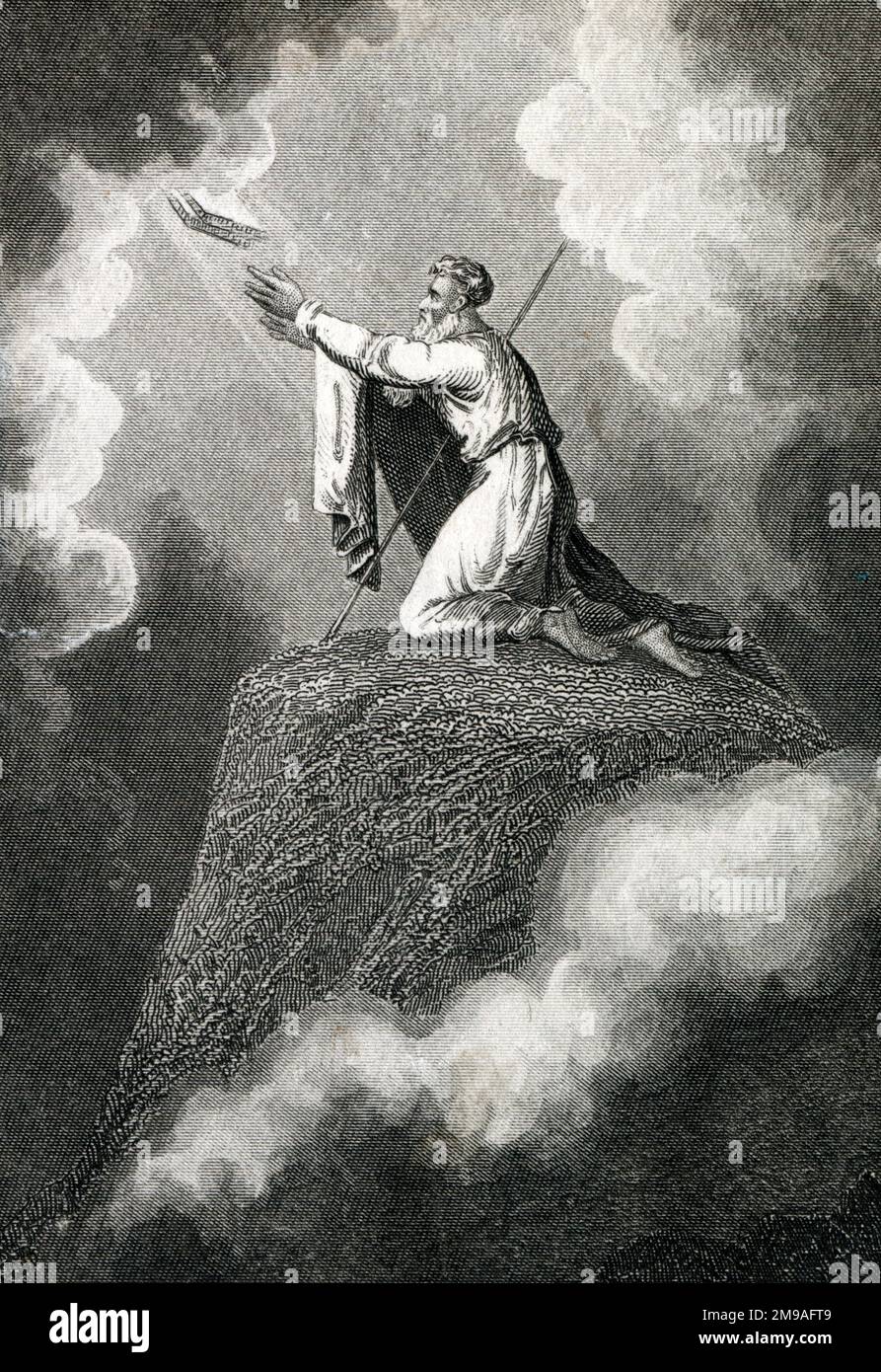 Moses receiving the Ten Commandments at the Summit of Mount Sinai Stock Photo
