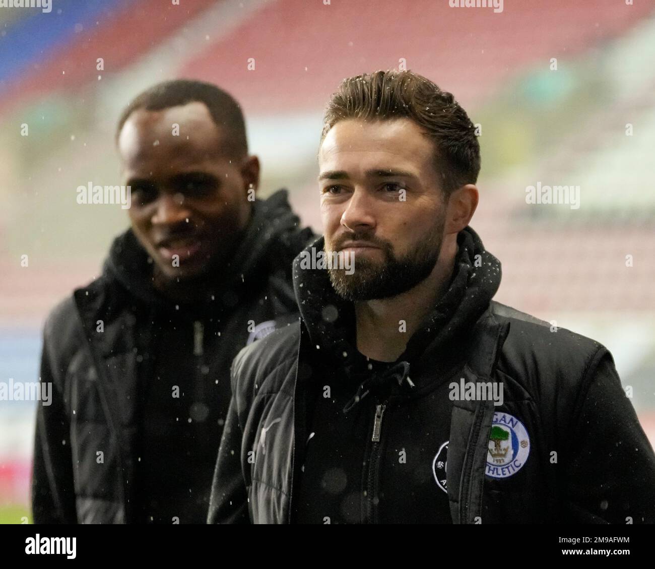 Gwion Edwards 7 of Wigan Athletic arrives at the stadium before the