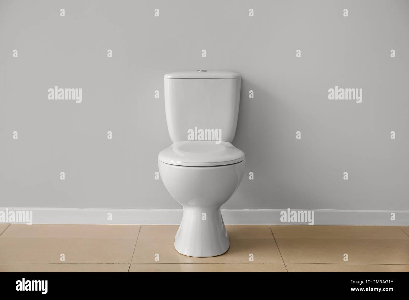 Ceramic toilet bowl near grey wall Stock Photo Alamy