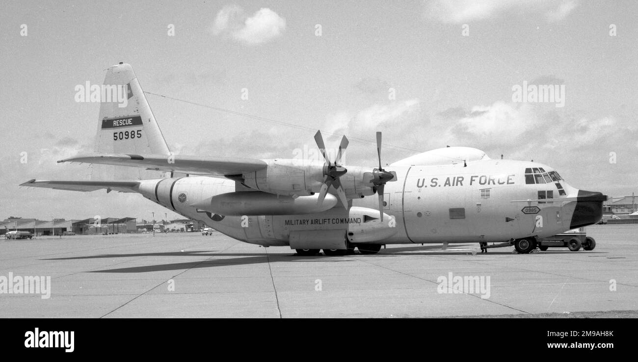 United States Air Force - Lockheed HC-130H-LM Hercules 65-0985 (msn 382-4140). Built as an Aerospace Rescue aircraft, 0985 was converted to a WC-130H and flew with the 53rd Weather Reconnaissance Squadron at Keesler Air ForceBase Later known to have been with the Puerto Rico Air National Guard, 156th Air Wing. Stock Photo