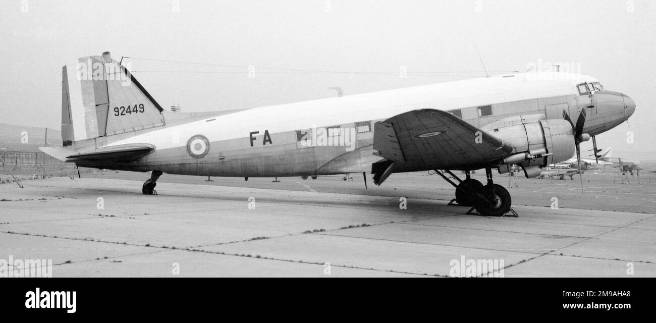 (ex Armee de l'Air) - Douglas C-47A-5-DK Skytrain 92449 (msn 12251, call-sign 'FA') at Le Bourget Airport on display with the Musee de l'air et de l'espace in July 1982. 10 January 1944: 42-92449 delivered to the United States Army Air Force. 25Mar44: Eighth Air Force, 442nd Troop Carrier Group, Fulbeck (Station 488). 6 June 44: Transported paratroopers of the 507th Parachute Infantry Regiment, 82nd Airborne Division to a drop zone near Sainte-Mere-eglise, Normandy, France on Mission 'Boston'. 16 July 1947: To FLC for disposal. To French civil registry as F-BEFB for Aigle-Azur Extreme-Orient Stock Photo