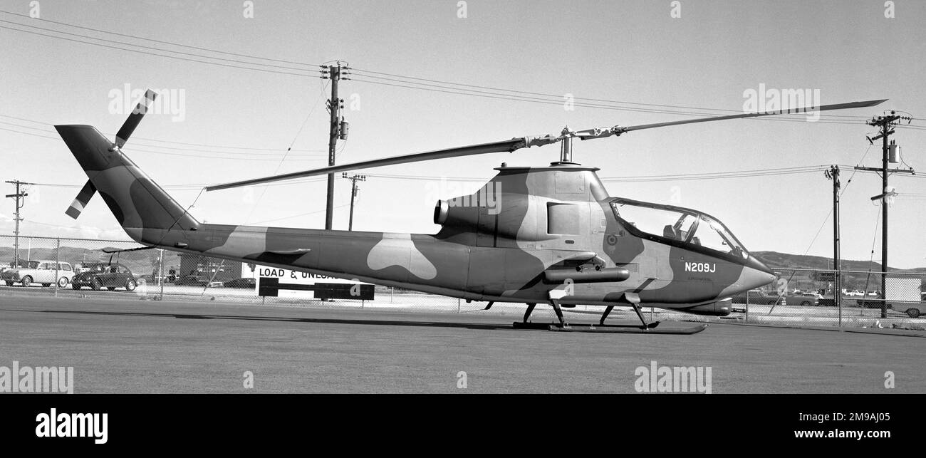 Bell 209 Cobra N209J (given the spoof serial 64-7015). The private venture prototype of the Huey-Cobra, built by Bell while the US Army was wasting time and money on the Lockheed AH-65 Cheyenne and Sikorsky S-67 Blackhawk. When the Army eventually got round to evaluating it, they couldn't get enough of it, with production of developed models only recently being completed (AH-1Z) for the US Marine Corps. Stock Photo