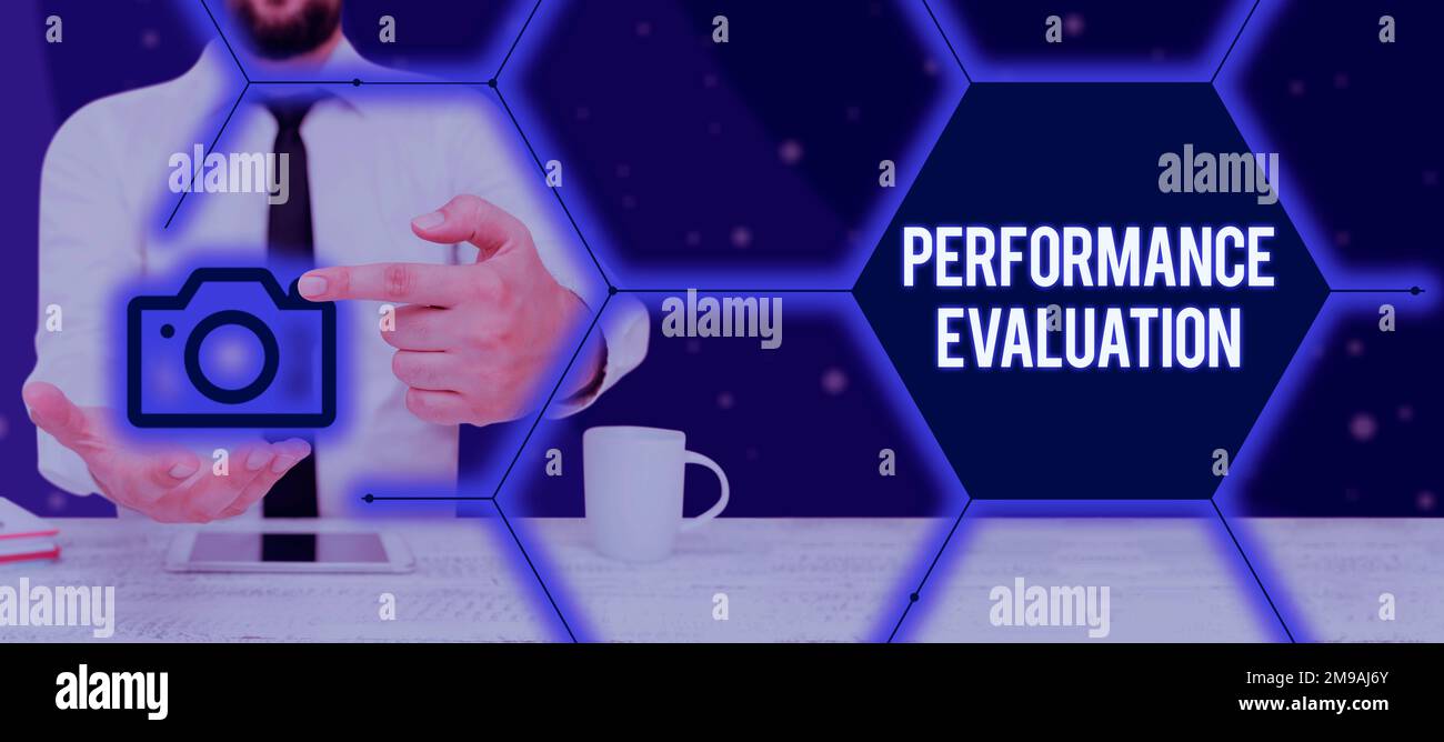 Text caption presenting Performance Evaluation, Conceptual photo the ...