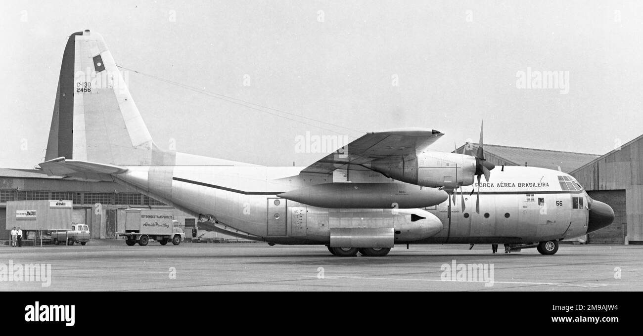 Forca Aerea Brasileira - Lockheed L-382 Hercules 2456 (msn 382-4287, C-130E), at Luton Airport circa 1970 Stock Photo