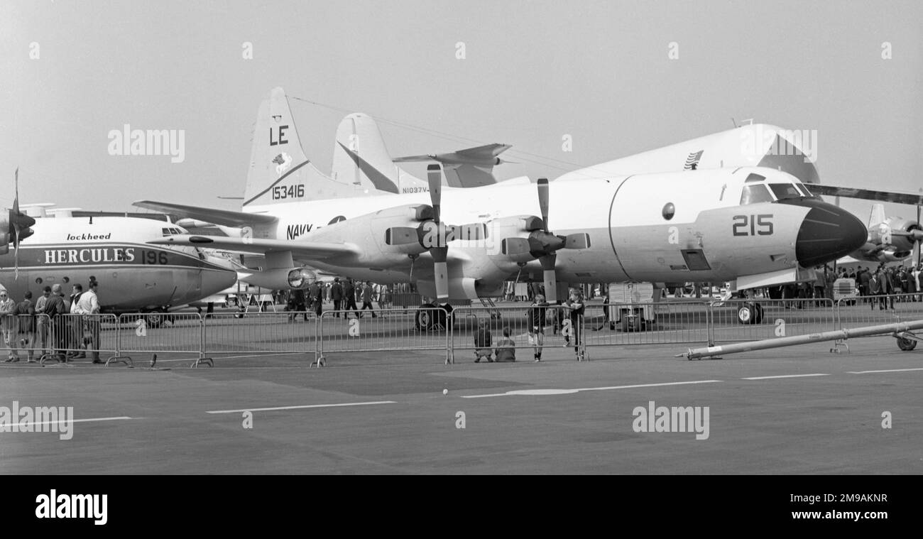 United States Navy - Lockheed P-3B-80-LO Orion 153416 (msn 185-5213, base code LE, call-sign 215), of VP-11, at the 1967 Paris Air Show. 153416 was disposed of to AMARC on 3 May 1994 and later supplied to the South Korean Navy on 24 October 2006 as P-3CK '090917'. Stock Photo