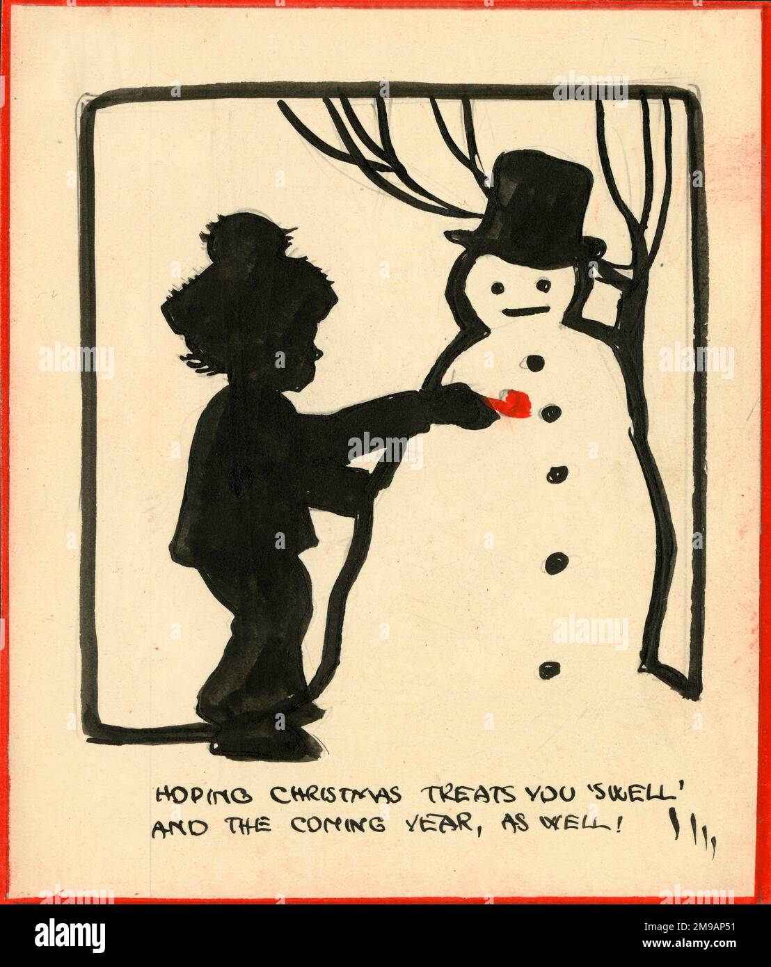 Original Artwork - A child making a snowman Stock Photo