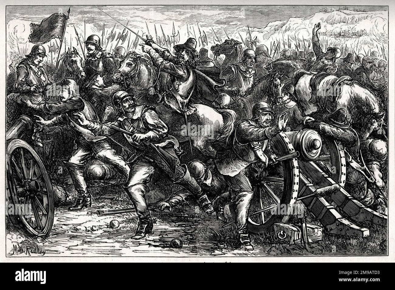 Attack on the port of Leith, Scotland, July 1650, by Cromwell's English New Model Army against Scottish forces (under David Leslie, 1st Lord Newark) during the English Civil War (1642-1651). It was a prelude to the Battle of Dunbar, which followed on 3 September. Stock Photo