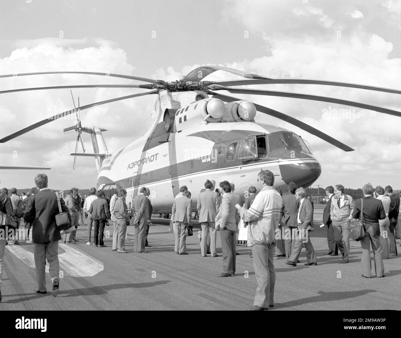 Mil Mi-26 SSSR-06141, at the 1984 SBAC Farnborough Air Show, held from 2-9 September. (Note : The Soviet Union used Cyrillic letters in their aircraft registrations CCCP in Cyrillic is SSSR in English letters). Stock Photo