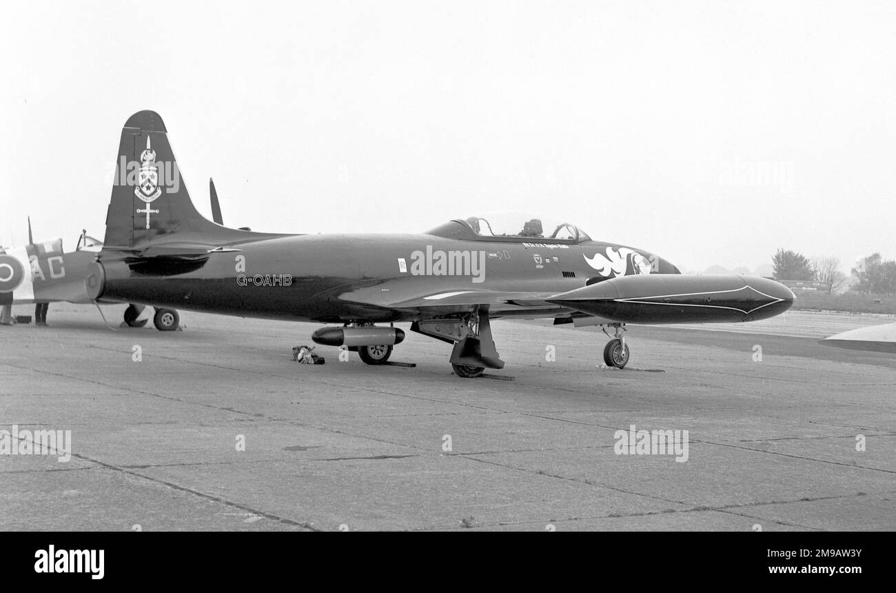 Canadair CT-133 Silver Star 3 G-AOHB 'Black Knight' (msn T33-261). Imported by Ormond Haydon-Baillie, Black Knight was a popular airshow performer until Haydon-Baillie's death in the crash of his Cavalier P-51 I-BILL. Stock Photo