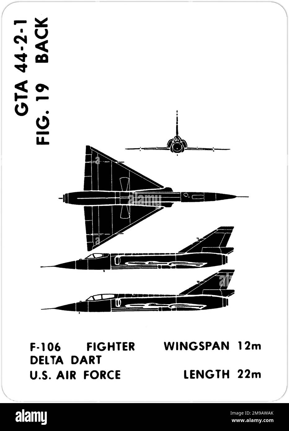 Convair F-106A - F-106B Delta Dart. This is one of the series of Graphics Training Aids (GTA) used by the United States Army to train their personnel to recognize friendly and hostile aircraft. This particular set, GTA 44-2-1, was issued in July1977. The set features aircraft from: Canada, Italy, United Kingdom, United States, and the USSR. Stock Photo