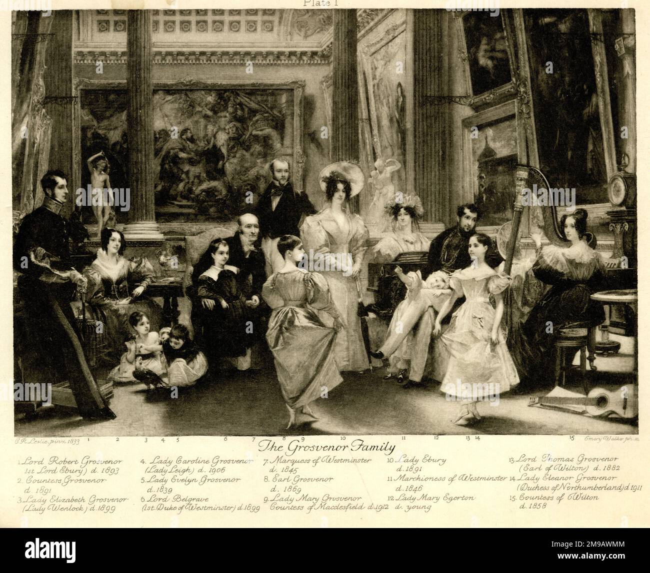 The Grosvenor Family, monochrome reproduction of a painting by C R Leslie, with key. Stock Photo