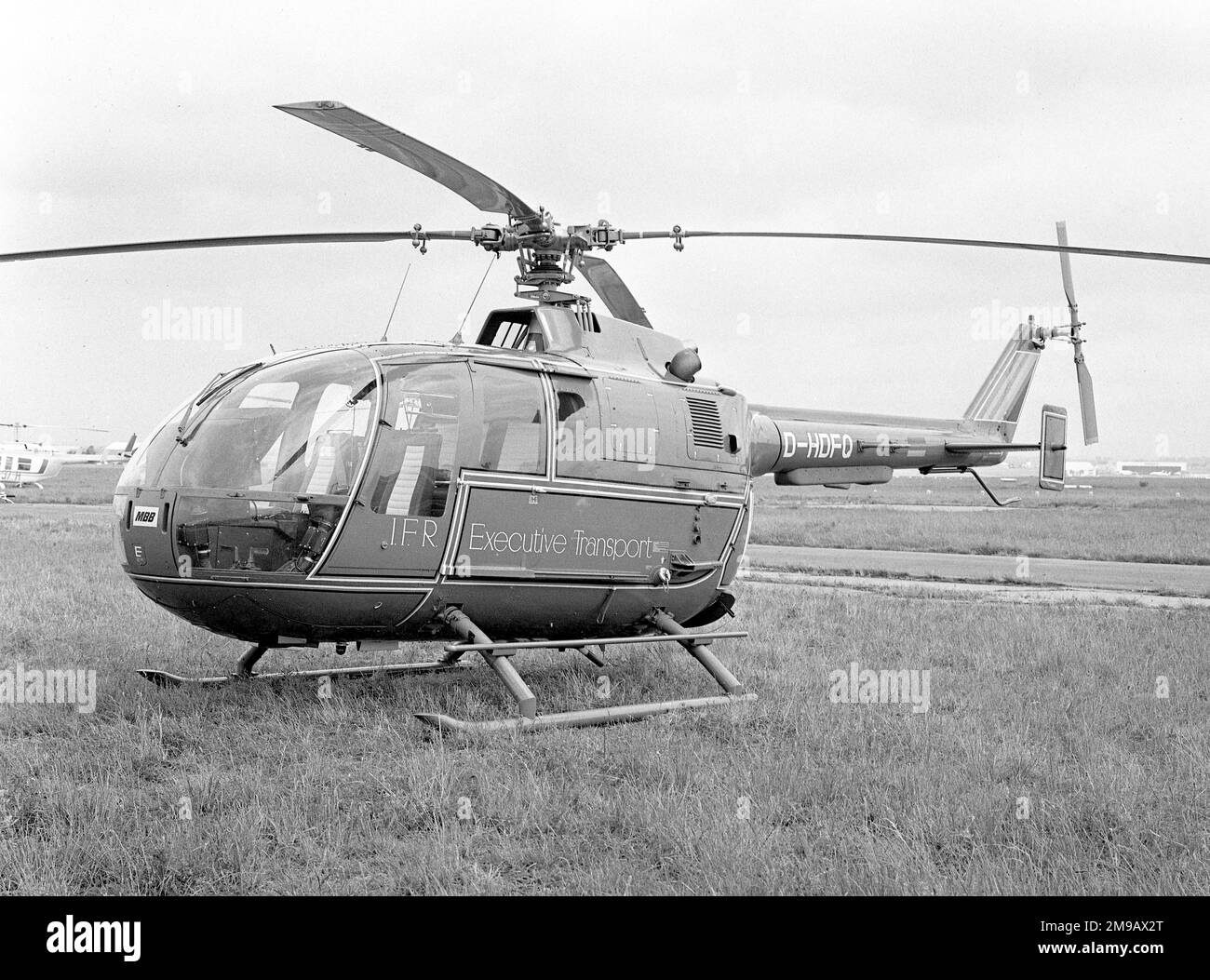 MBB Bo 105C D-HDFQ (msn S-179), of I.F.R. Executive Transport, at the Paris Air Show in 19 June 1977 at Le Bourget Airport, used for Army VIP transport. Stock Photo