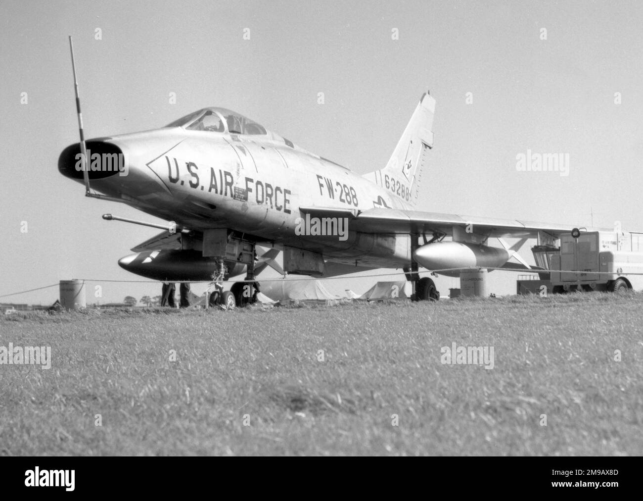 United States Air Force - North American F-100D-90-NA Super Sabre 56-3288 (msn 235-360, buzz number 'FW-288'), at RAF Waddington in September 1961. Now on display at Aerospace Museum of California, McClellan AFB, California. Stock Photo