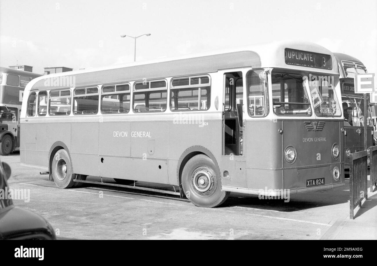 AEC single-decker bus number 824, regn.XTA829, of Devon General at Exeter on 23 March 1967 Stock Photo