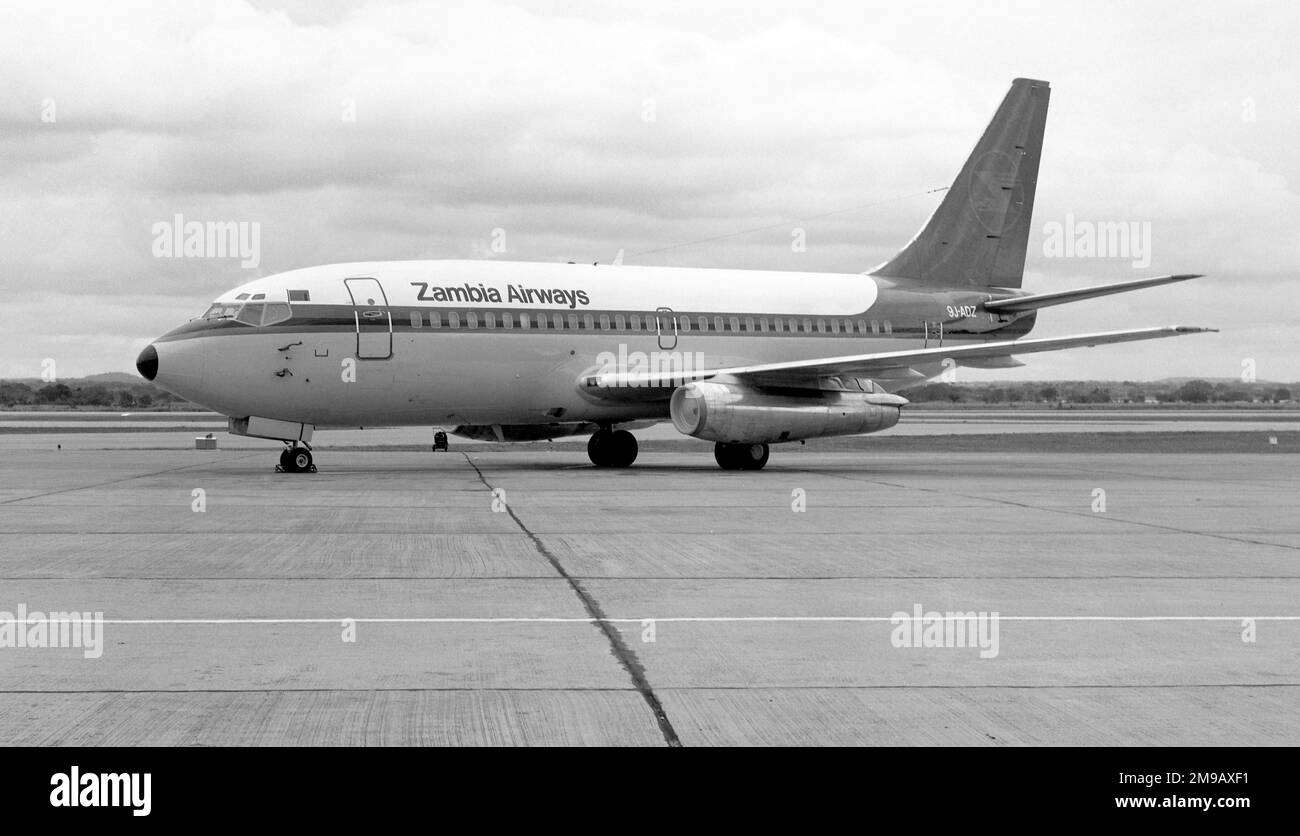 Boeing 737-248 9J-ADZ (msn 19424, line Number 147), of Zambia Airways at Lusaka Airport. Stock Photo